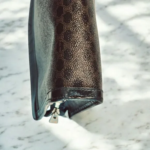 CELINE Macadam Clutch Handbag Black Brown Triomphe Leather Unisex Vintage 90s - Picture 15 of 16